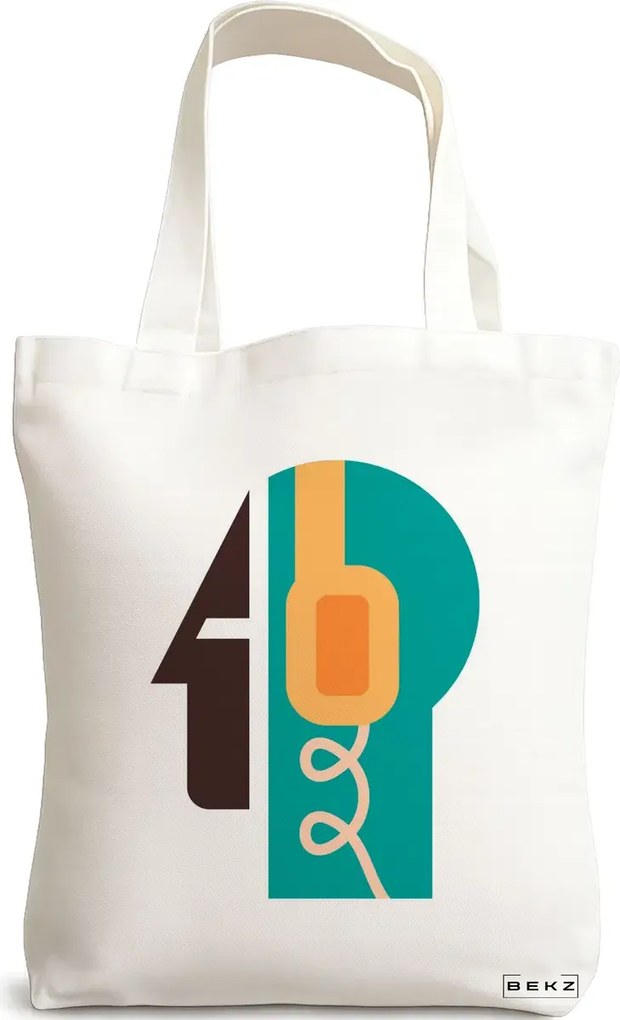 Sacosa de Panza pentru Cumparaturi, Geanta Tote, model Sound of Mind, 38x34.5 cm, Alba, BEKZ®