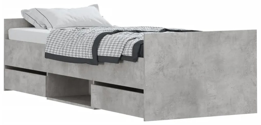 3203820 vidaXL Cadru de pat cu tăblie la cap/picioare, gri beton, 75x190 cm