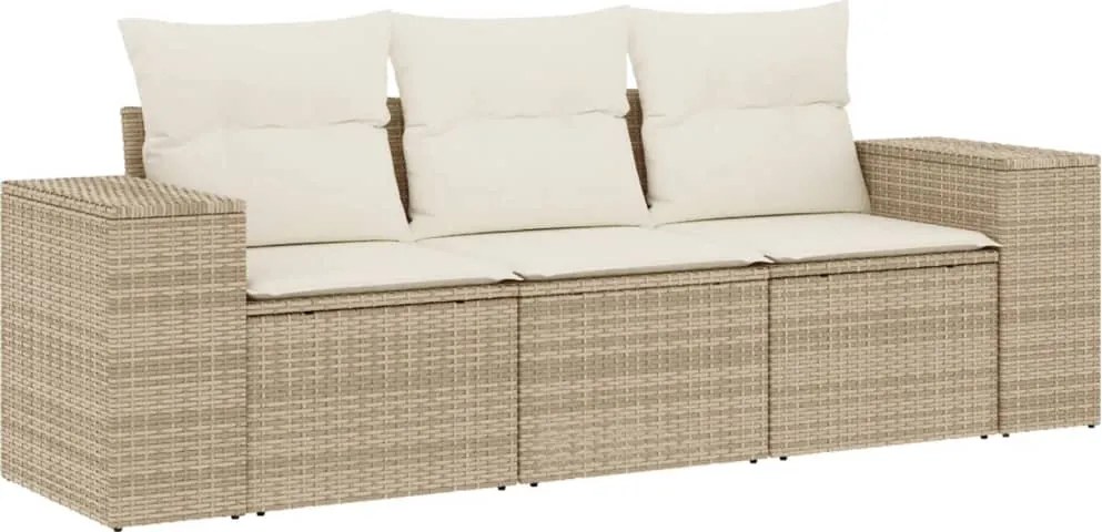 vidaXL Set canapele de grădină, 3 piese, cu perne, bej, poliratan