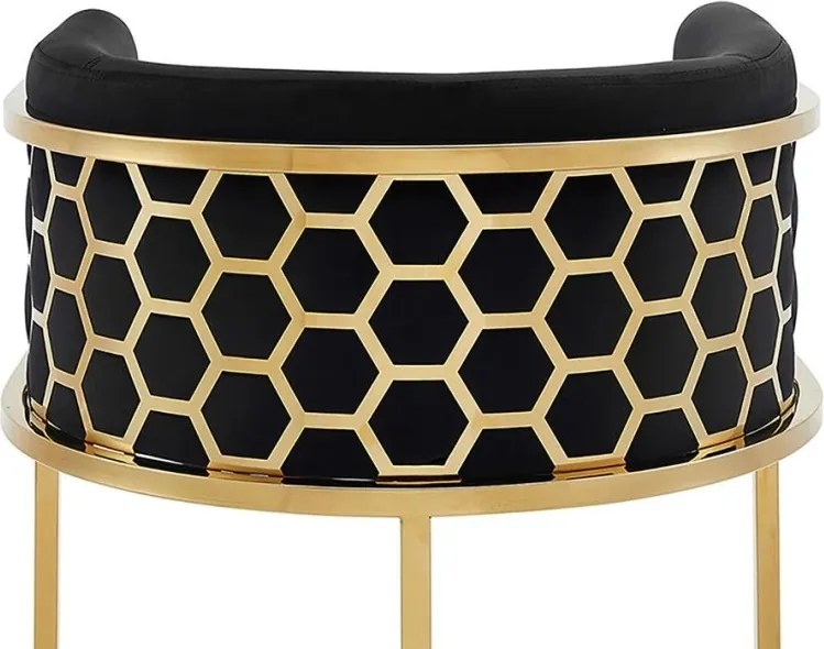 Scaun de bar ELEGANCE catifea neagra, otel inoxidabil auriu