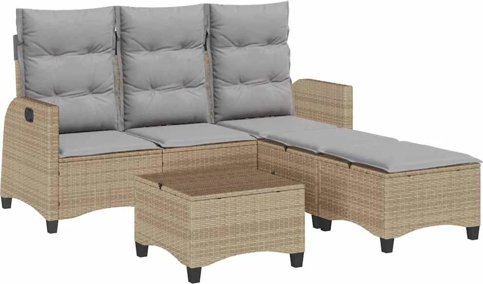 vidaXL Set canapea grădină 3 piese cu perne formă L polirattan bej