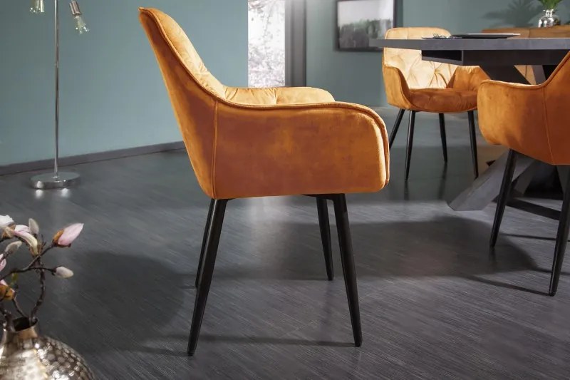 Neînvins Scaun de design Milano catifea galben mustar