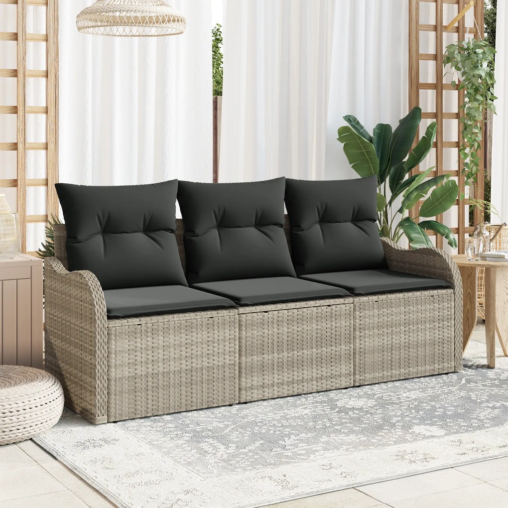 vidaXL Set de 3 Canapele de Grădină cu Pernă Gri Deschis Poliratan