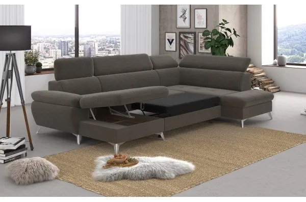 Canapea colțar extensibilă cu spațiu depozitare, model CATANIA, maro, dreapta