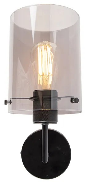 Lampa de perete de design neagra cu sticla fumurie - Dome
