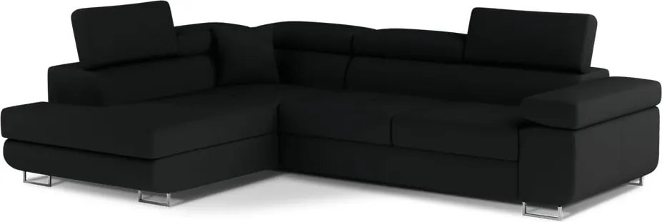 Colțar negru extensibil/cu spațiu de depozitare (cu colț pe partea stângă/în formă de ”L”) Anton – ELTAP