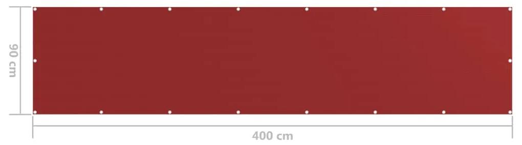 Paravan de balcon, rosu, 90 x 400 cm, HDPE Rosu, 90 x 400 cm