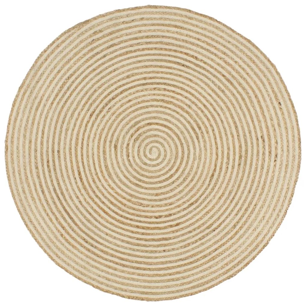 Covor lucrat manual cu model spiralat, alb, 120 cm, iuta Alb, 120 cm