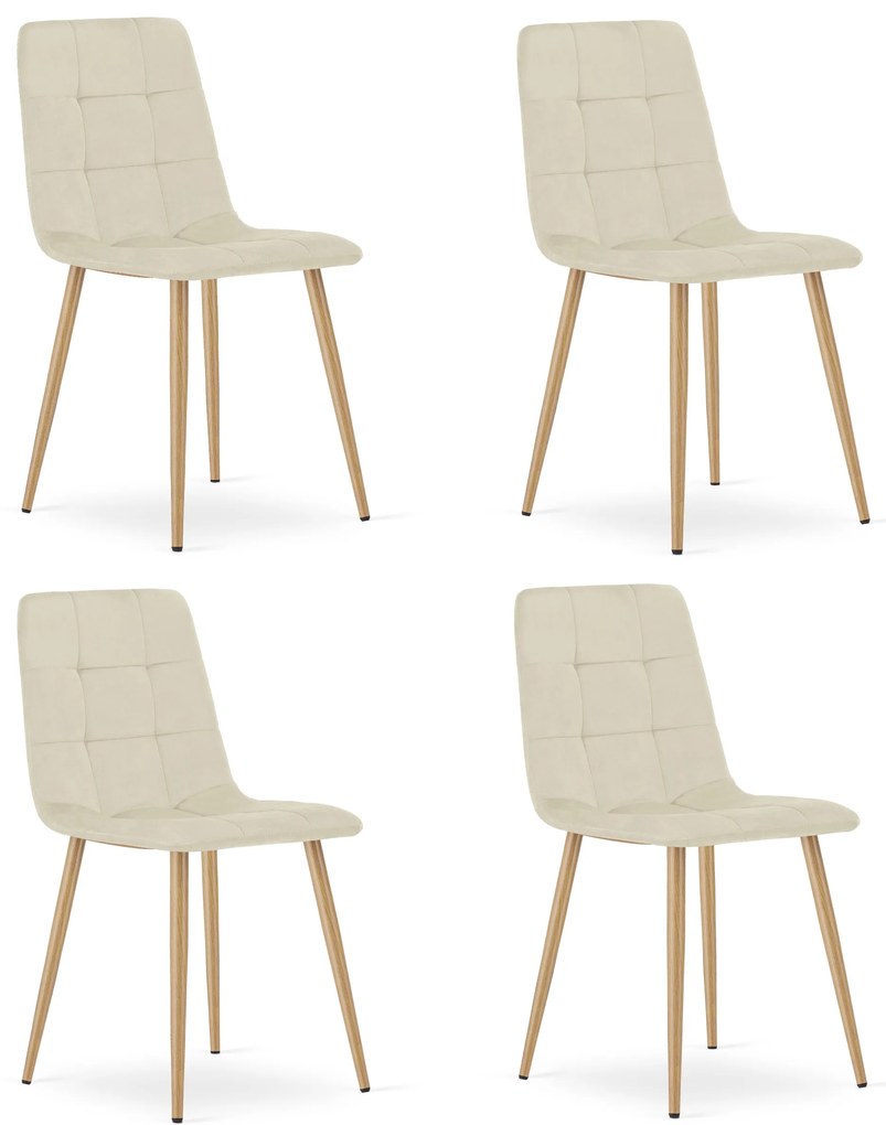 Set 4 Scaune Bucatarie/Dining Jacob Bej Catifea Picoare Metalice Finisaj Lemn