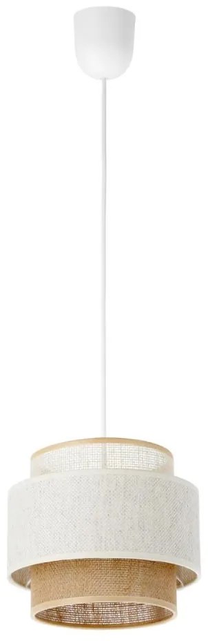 Pendul BOHO pe cablu, 1x E27, 60W, 230V, Ø 20 cm, alb/iută