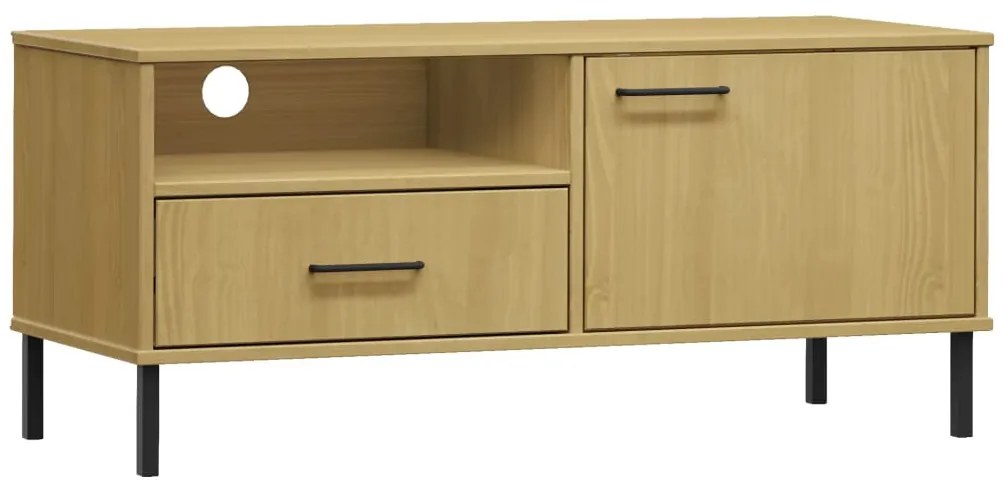 351021 vidaXL Comodă TV cu picioare metalice OSLO, maro, lemn masiv pin
