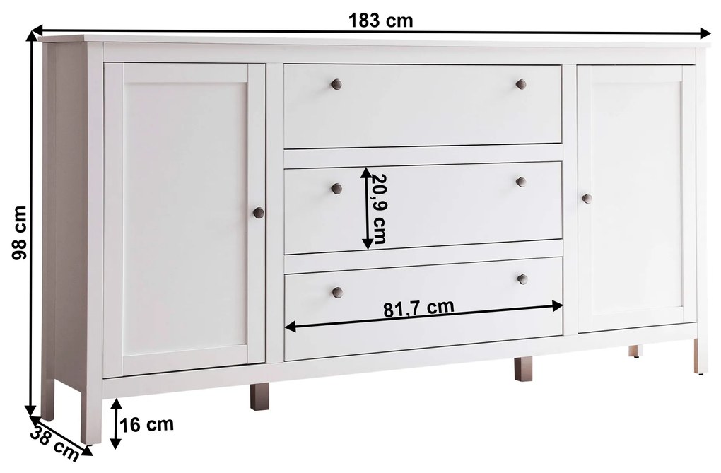Comodă 2D3S, alb, OLJE