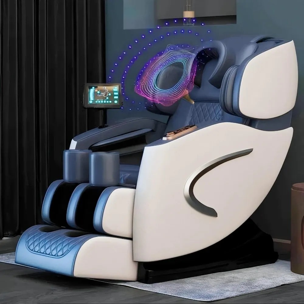 Fotoliu de masaj AULUS, Incalzire, Tableta touch screen, Controler rapid cotiera, Zero Gravity, Moduri Automate, Suport Picioare extensibil, Piele Ecologica Premium, Gri