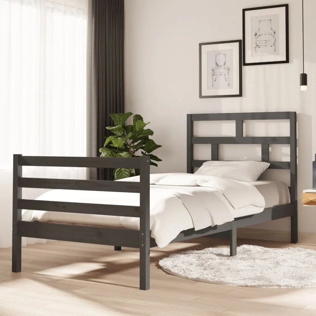 3101270 vidaXL Cadru de pat,gri, 90x200 cm, lemn masiv de pin