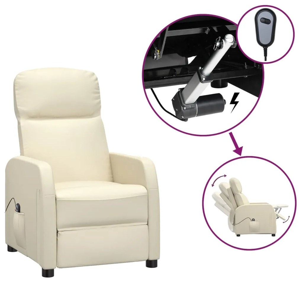 3073735 vidaXL Fotoliu rabatabil electric, alb crem, piele ecologică