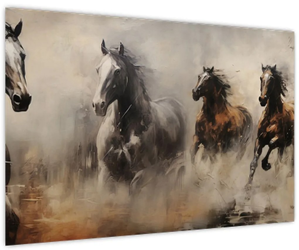 Tablou - Pictură în ulei de cai (90x60 cm)