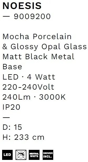 Pendul LED decorativ portelan mocha, sticla alb, NOESIS