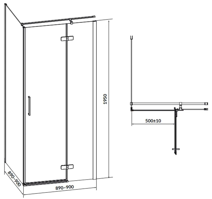 Cabina de dus patrata 90x90 cm Cersanit Jota, negru mat cu usa batanta dreapta 900x900 mm, Dreapta, Negru mat