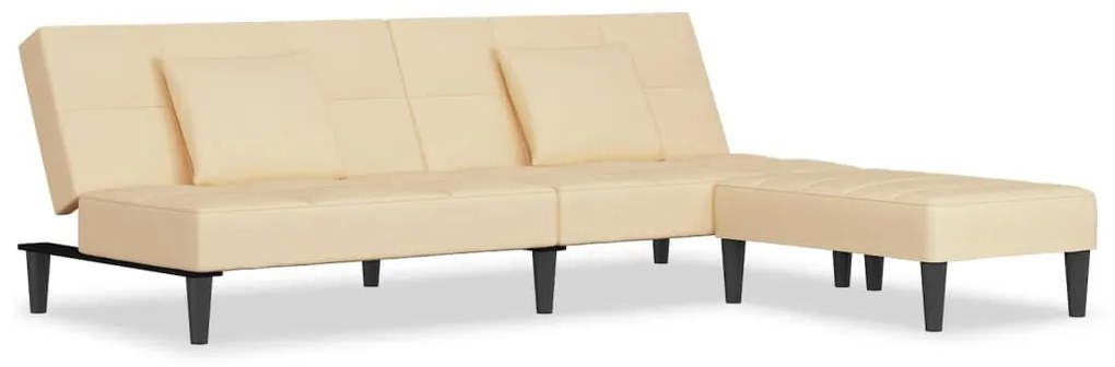 3080633 vidaXL Canapea extensibilă 2 locuri, 2 perne/taburet, crem, catifea