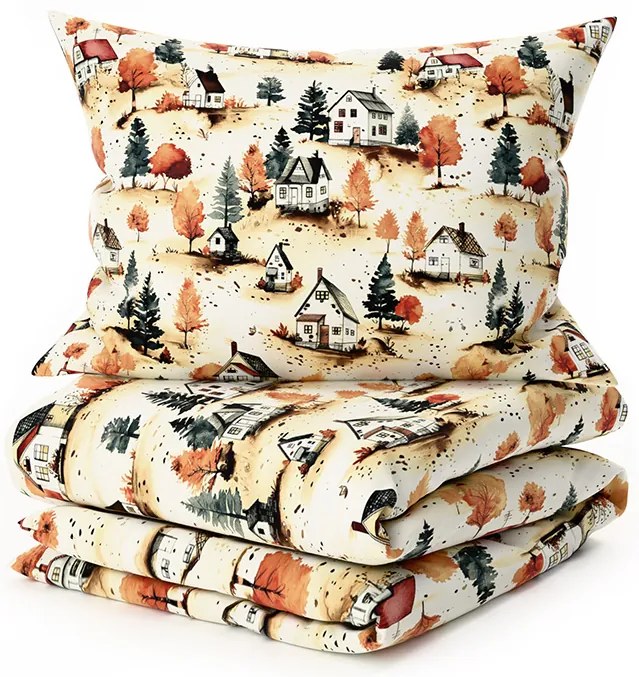 Lenjerie de pat din bumbac AUTUMN VILLAGE colorat Dimensiune lenjerie de pat: 2 buc 70 x 90 cm | 200 x 220 cm
