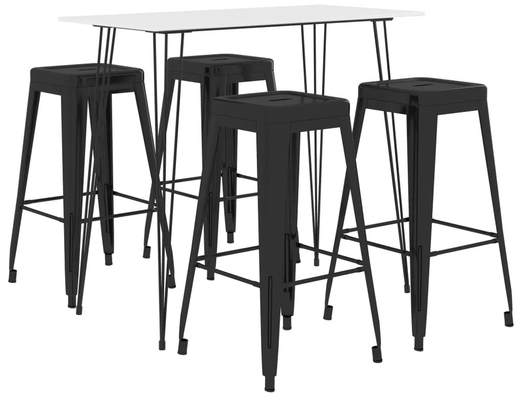 vidaXL Set mobilier de bar, 5 piese, alb și negru