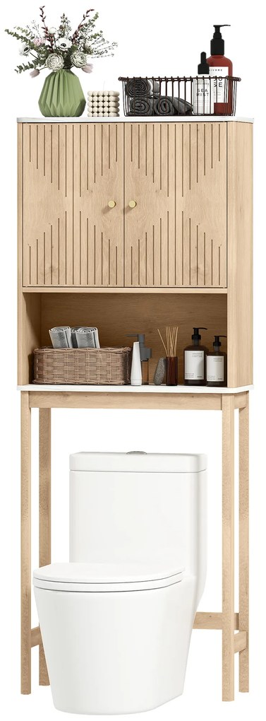 HOMCOM Dulap pentru WC deasupra toaletei, corp depozitare WC cu dulap cu uși duble și rafturi  66 x 25 x 168 cm, stejar | Aosom Romania