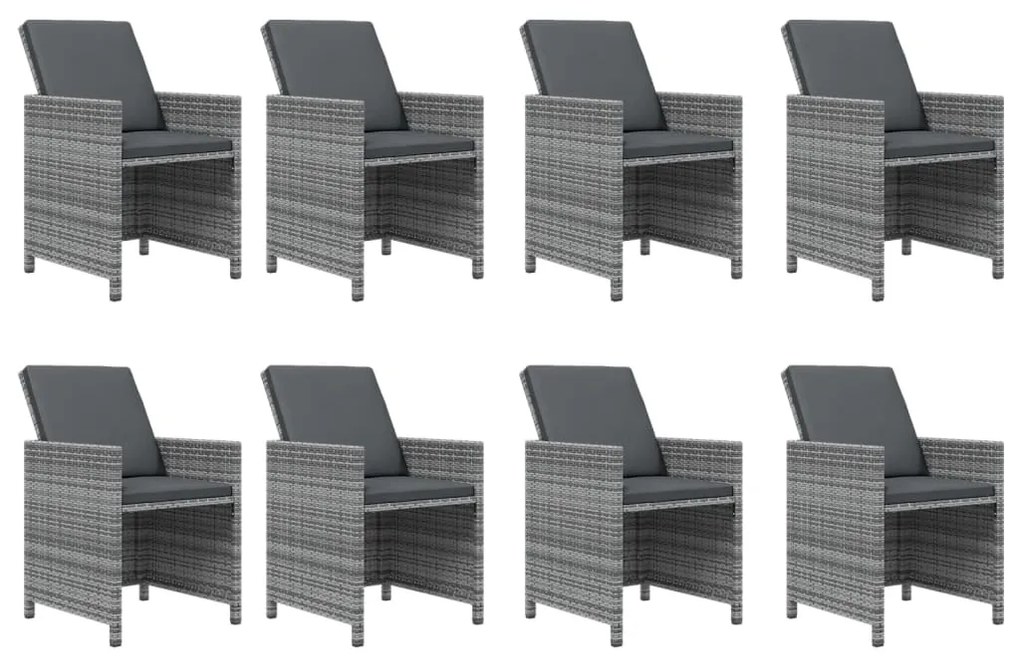 Set mobilier de gradina cu perne, 9 piese, gri, poliratan Gri, 219 cm table length, 8x fotoliu + masa, 1