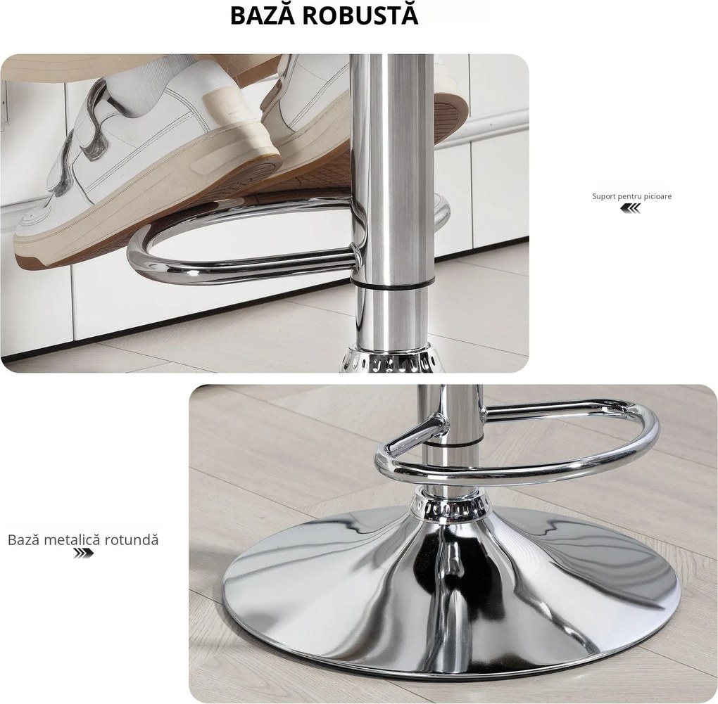 HOMCOM Scaun inalt de bar cu Spatar si Brate, Reglabil, Rotativ din Piele sintetica Alba, pentru Bucatarie sau Pub, 64x50x94-114cm | Aosom Romania