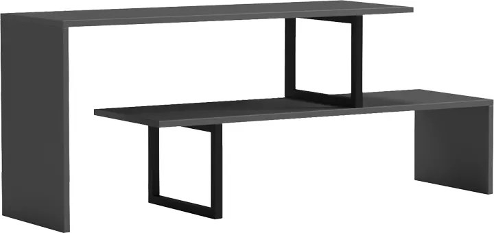 Comoda TV Lilara din melamina, culoare gri, cu picioare metalice negre, 160 x 30 x 45 cm