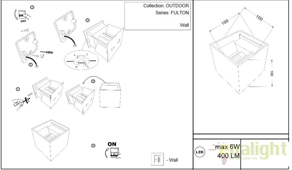 Aplica de exterior cu protectie IP54, 10x10cm, Fulton negru MYO572WL-L6B