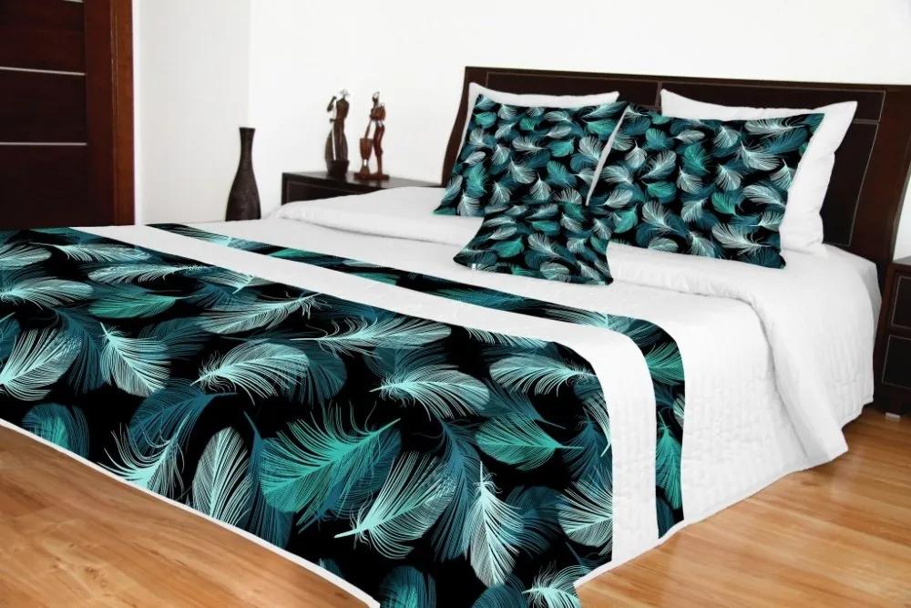 Cuvertură de pat albă cu model turcoaz negru Lăţime: 200 cm | Lungime: 220 cm