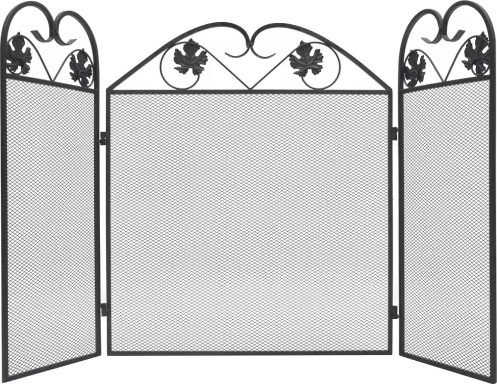 vidaXL Ecran de șemineu cu 3 panouri, negru, fier