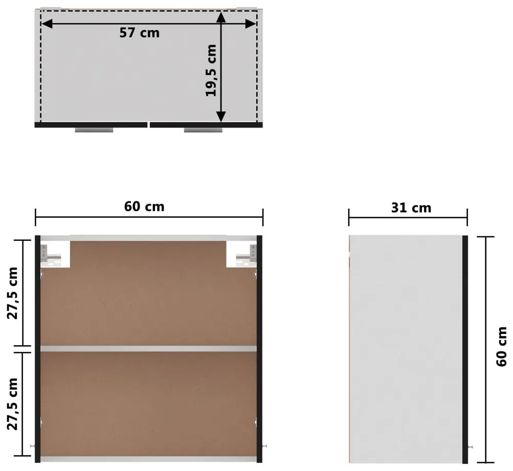 Dulap suspendat, negru, 60 x 31 x 60 cm, PAL Negru, Dulap suspendat 60 cm, 1