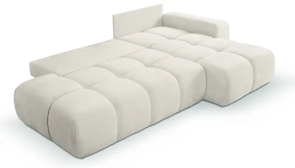 Colțar extensibil tapițat ALMADA, formă L, versiune pe partea dreaptă, bej, cu spațiu de depozitare