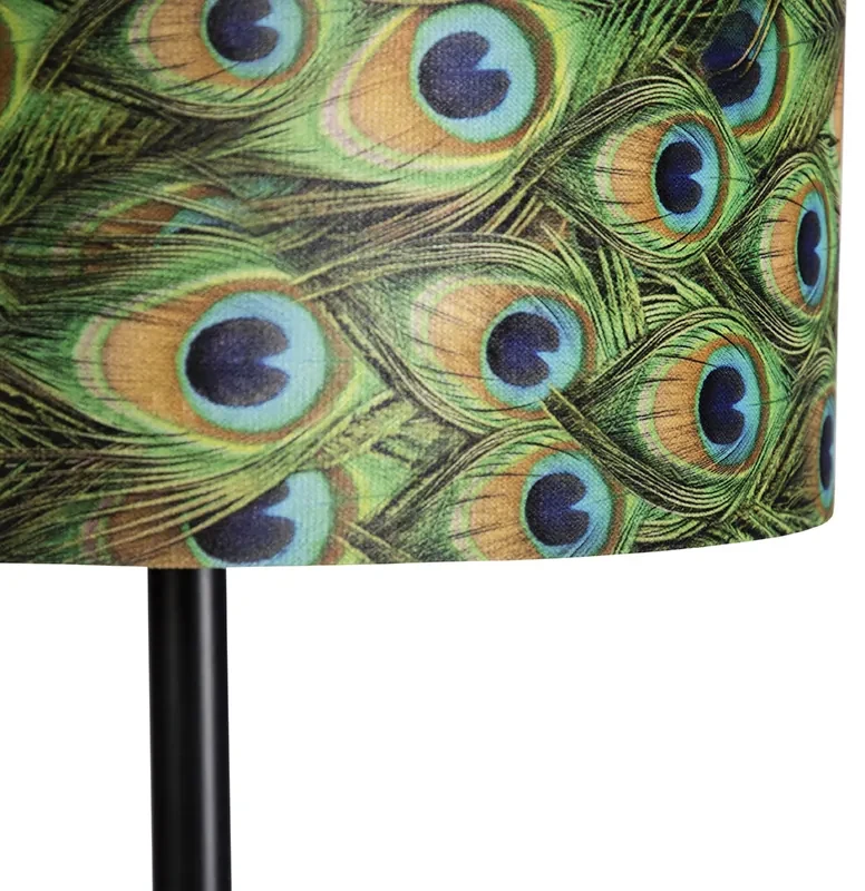 Lampă de podea neagră cu nuanță de velur păun aur 40 cm - Simplo