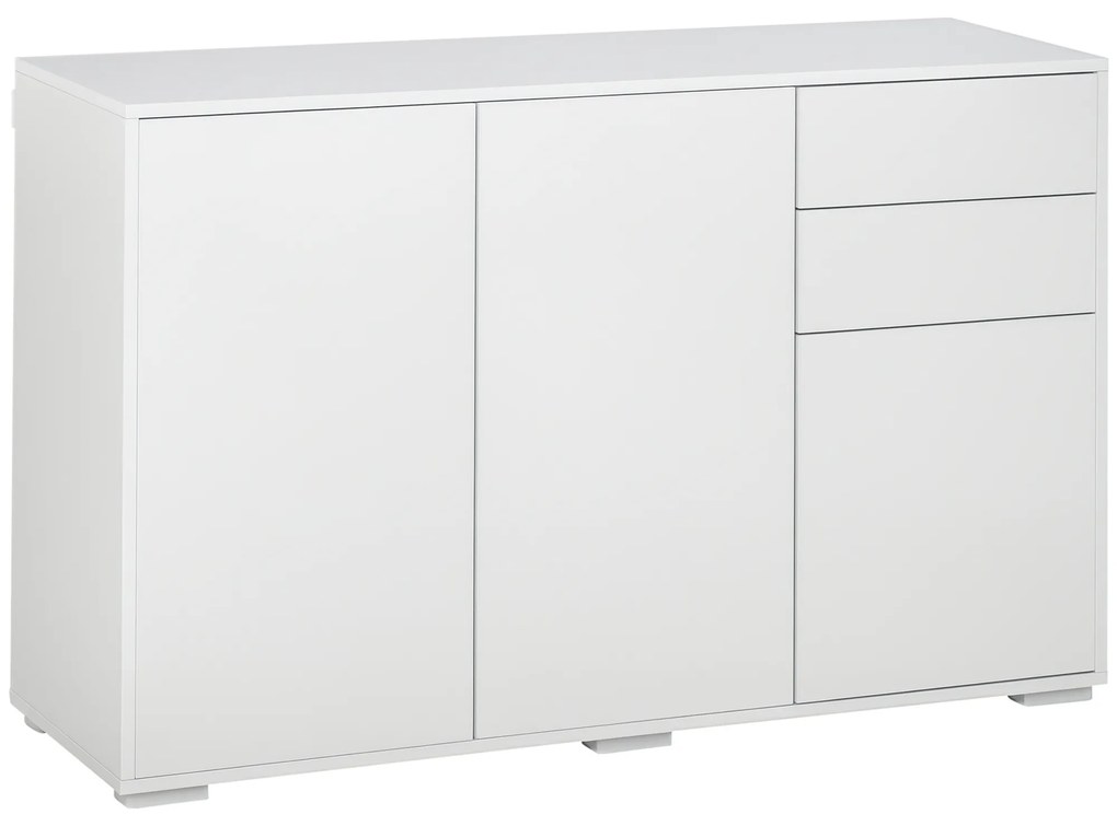 HOMCOM Bufet Comodă Antric, 2 Sertare, Push-Click, 117 cm x 36 cm x 74 cm, Alb | Aosom Romania