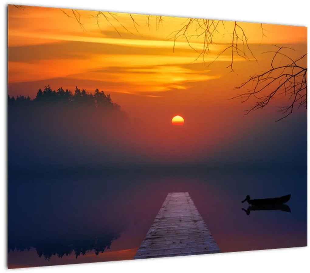 Tablou pe sticlă cu podul în apus de soare (70x50 cm)