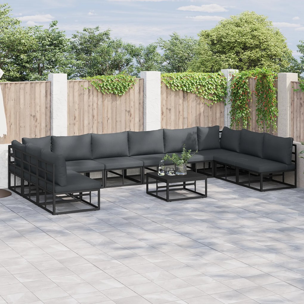 vidaXL Set de canapele pentru grădină cu pernă 11 pcs Negru Aluminiu