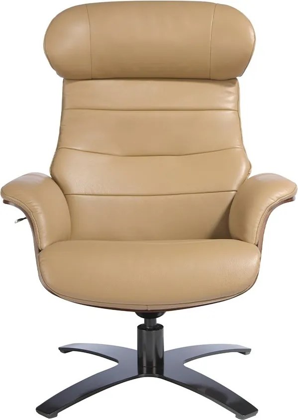 Fotoliu pivotant, functie relax, piele naturala si furnir de nuc George