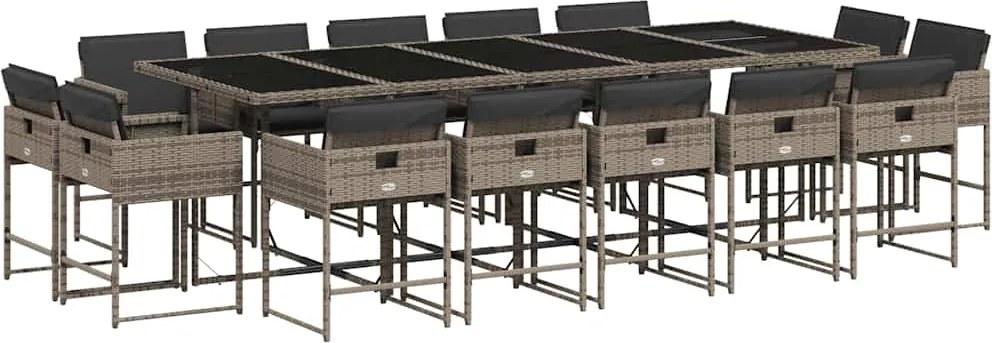 vidaXL Set mobilier de grădină cu perne, 15 piese, gri, poliratan