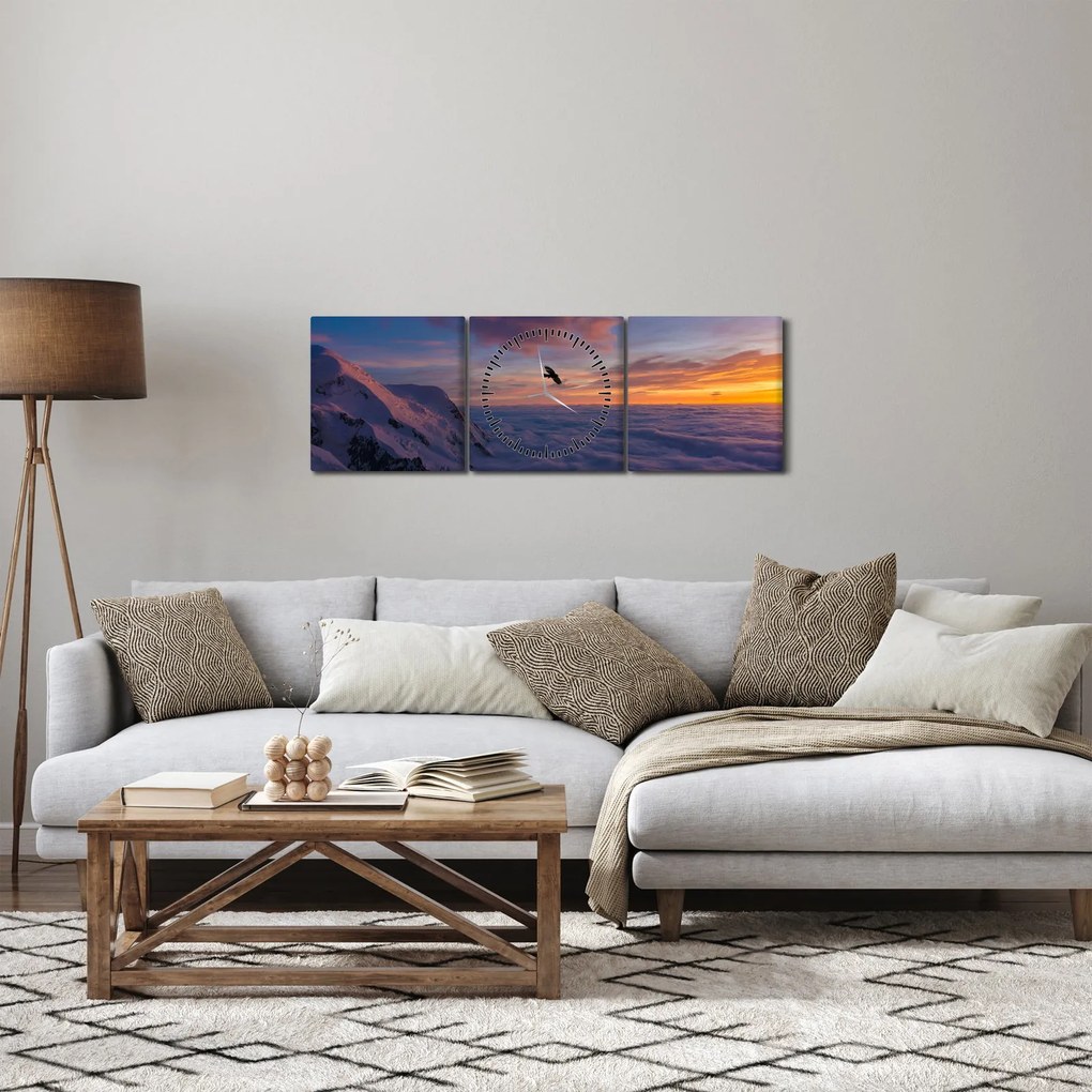 Tablou în apus de soare, Mont Blanc (cu ceas) (90x30 cm)