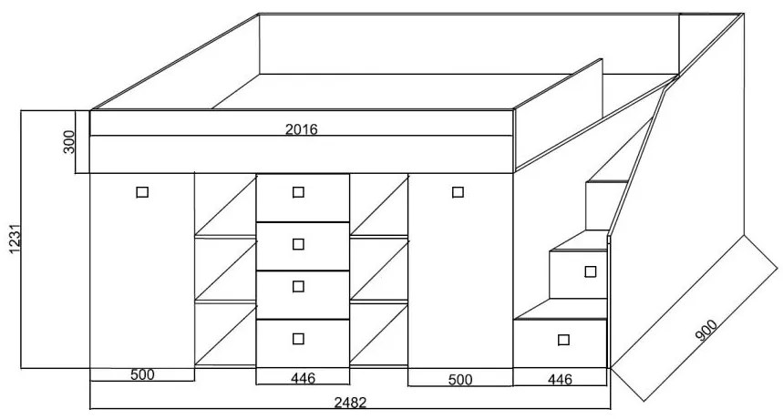 Pat pentru copii combinat 90 cm Kesa 3 (beton + alb mat) (D). 1085826