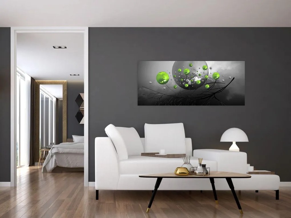 Tabloul cu bile abstracte verzi (120x50 cm)