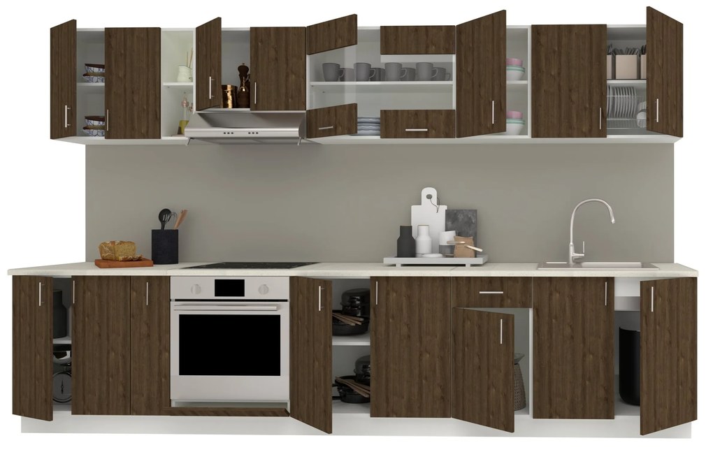 Set haaus V32, Stejar Bronz/Alb, Blat Thermo 28 mm, L 340 cm