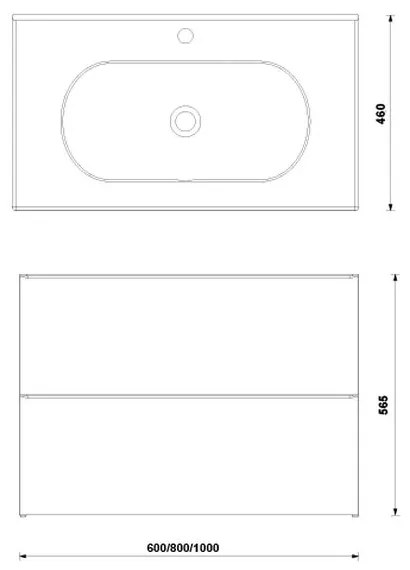 Set dulap baie suspendat 2 sertare Gala Shona cu lavoar Klea inclus, 60 cm, gri mat Gri mat, 600x460 mm