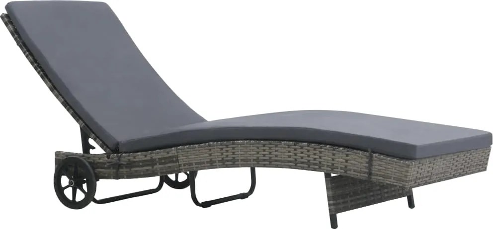 vidaXL Șezlong cu roți și pernă, antracit, poliratan