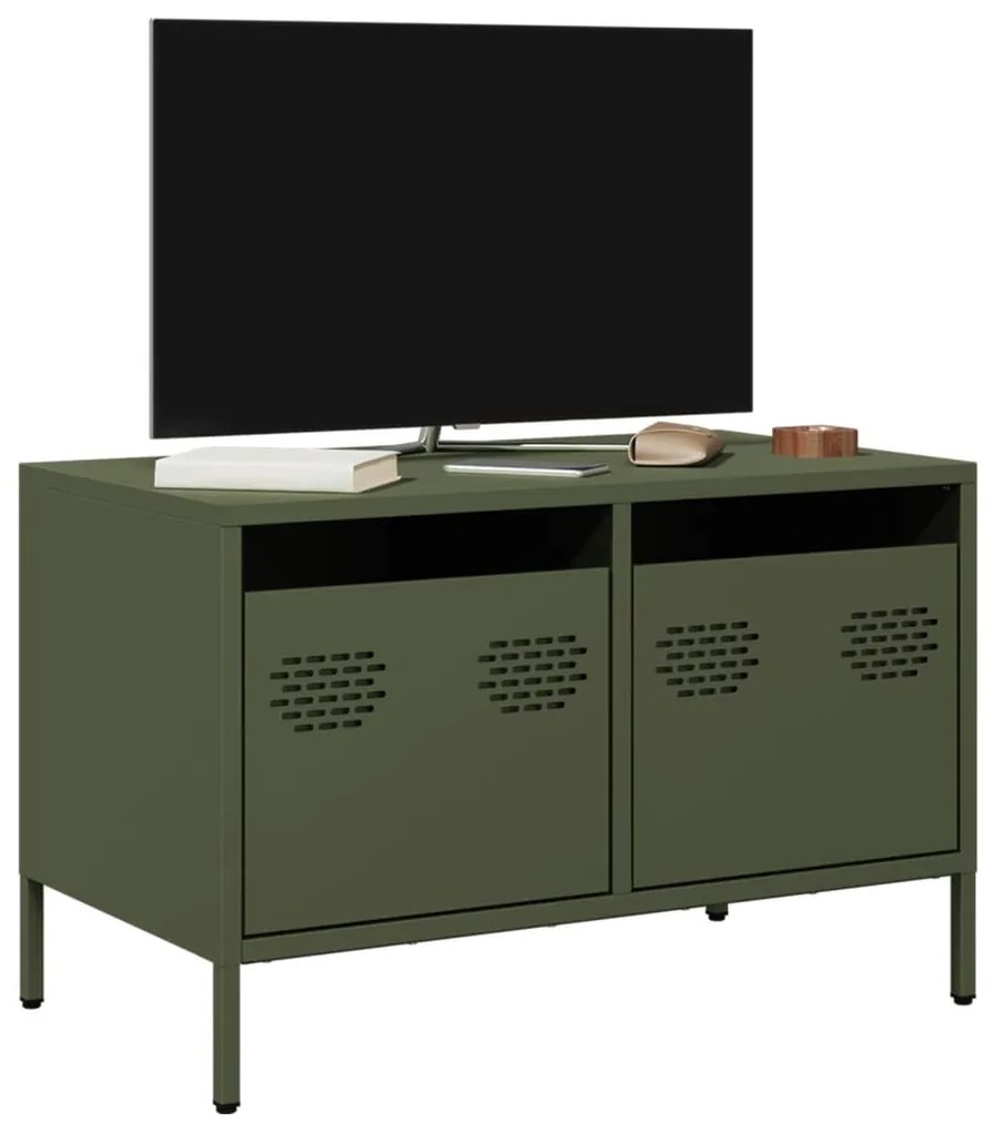 851236 vidaXL Dulap TV, verde măsliniu, 68x39x43,5 cm, oțel laminat la rece