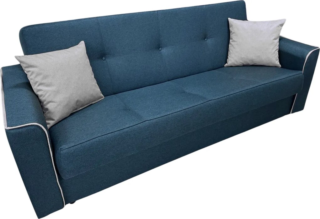 Canapea VERA extensibila, 3 locuri, lada de depozitare, stofa bleumarin + gri, 225x90x90 Bleumarin + Gri, Stofa