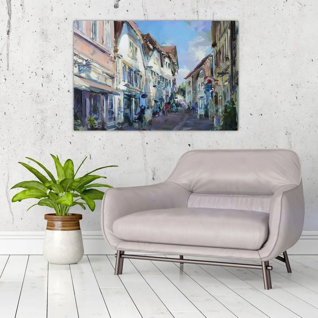 Tablou - Strada orașului vechi, pictură acrilică (90x60 cm)