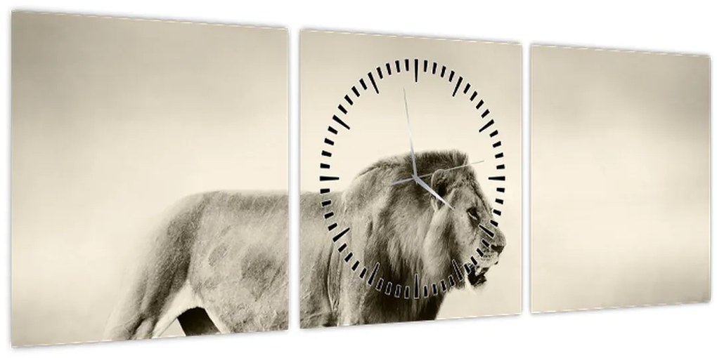Tablou - Leul flămând (cu ceas) (90x30 cm)